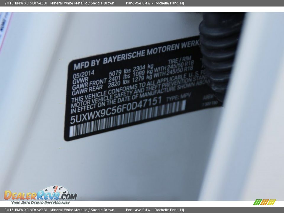 2015 BMW X3 xDrive28i Mineral White Metallic / Saddle Brown Photo #35
