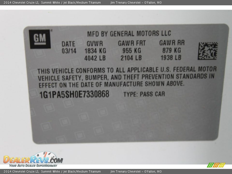 2014 Chevrolet Cruze LS Summit White / Jet Black/Medium Titanium Photo #17