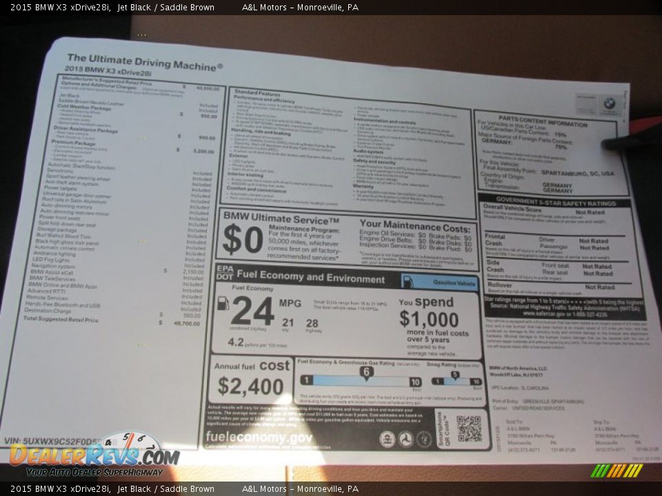 2015 BMW X3 xDrive28i Jet Black / Saddle Brown Photo #13