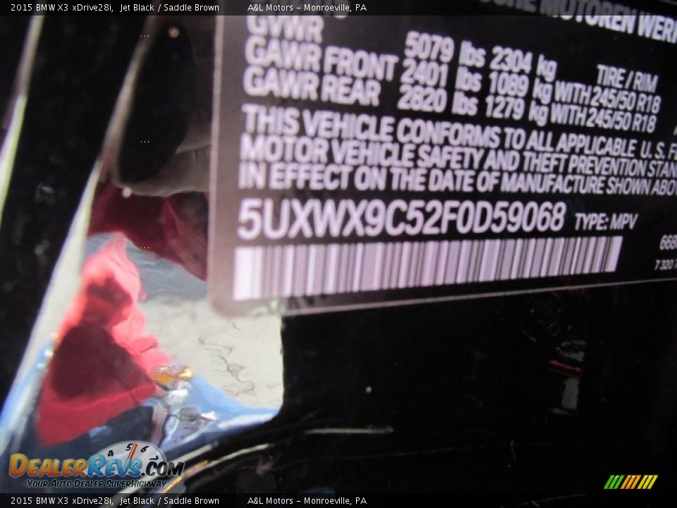 2015 BMW X3 xDrive28i Jet Black / Saddle Brown Photo #19