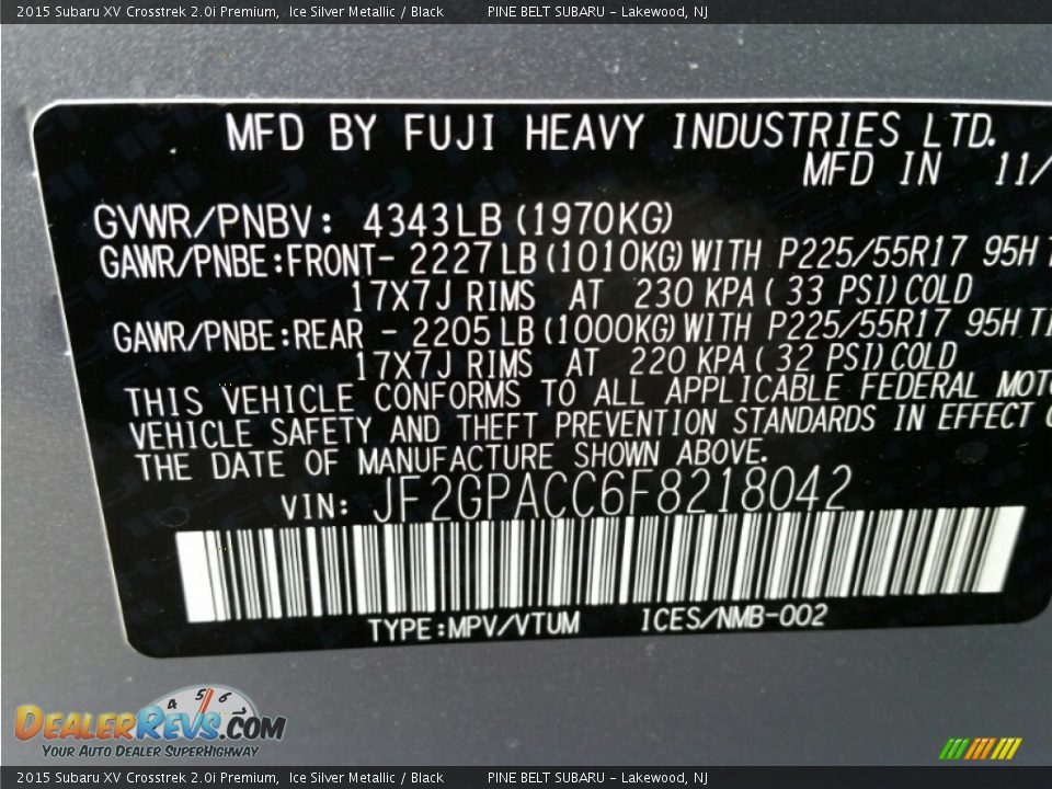 2015 Subaru XV Crosstrek 2.0i Premium Ice Silver Metallic / Black Photo #8