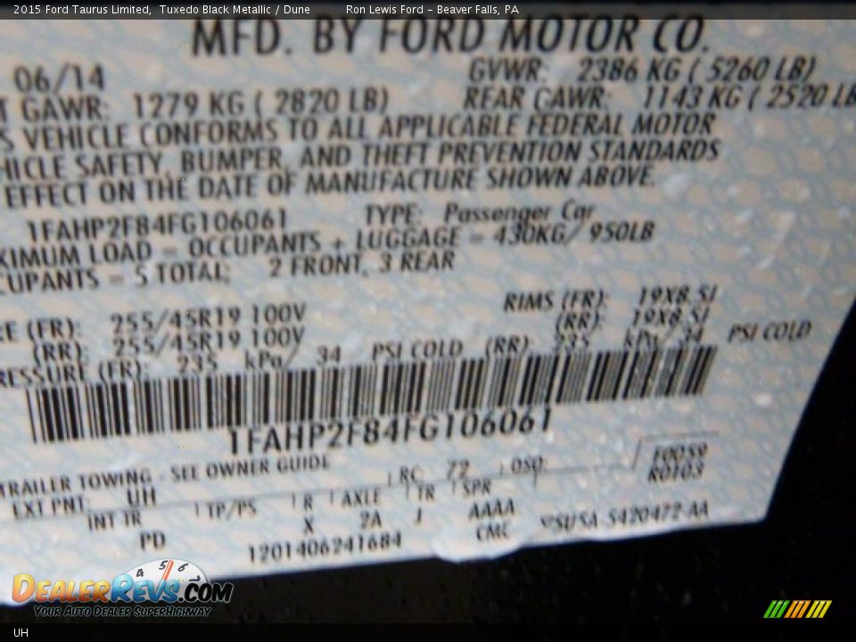 Ford Color Code UH Tuxedo Black Metallic