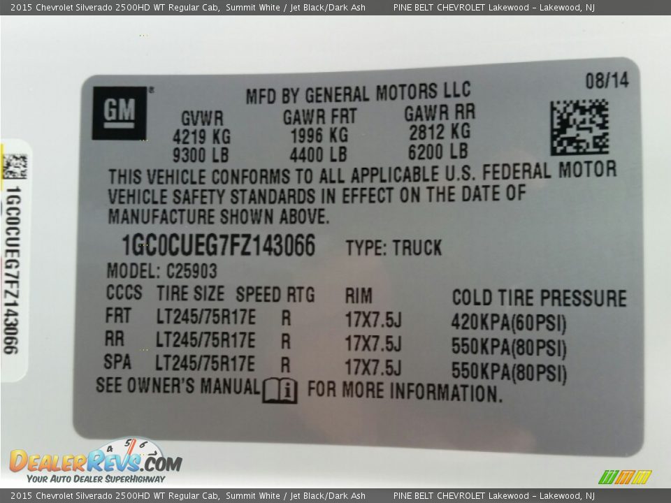 2015 Chevrolet Silverado 2500HD WT Regular Cab Summit White / Jet Black/Dark Ash Photo #7