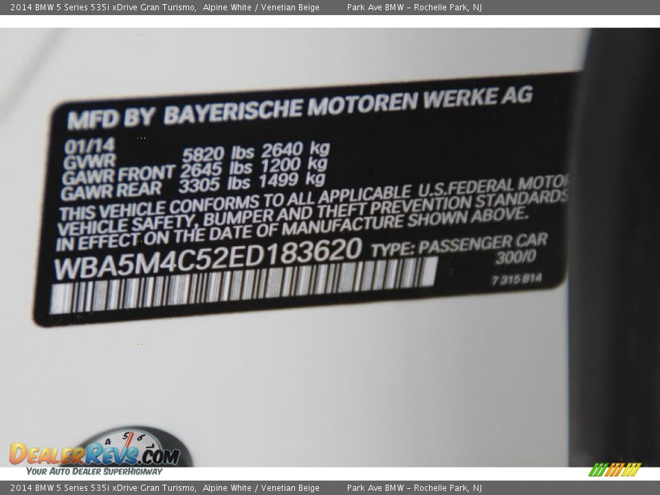 2014 BMW 5 Series 535i xDrive Gran Turismo Alpine White / Venetian Beige Photo #35