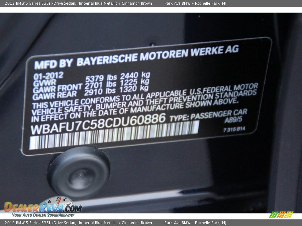 2012 BMW 5 Series 535i xDrive Sedan Imperial Blue Metallic / Cinnamon Brown Photo #34