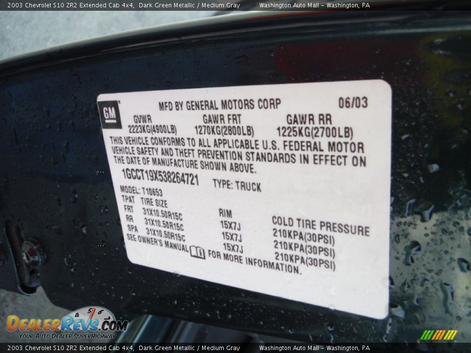 2003 Chevrolet S10 ZR2 Extended Cab 4x4 Dark Green Metallic / Medium Gray Photo #19
