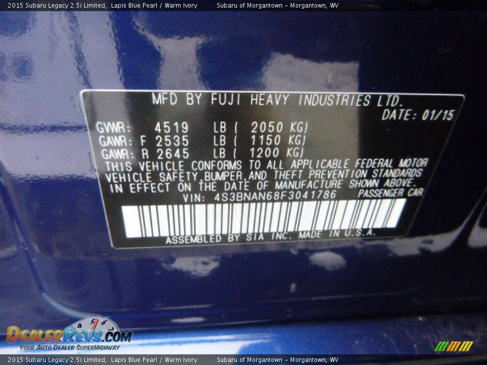 2015 Subaru Legacy 2.5i Limited Lapis Blue Pearl / Warm Ivory Photo #16