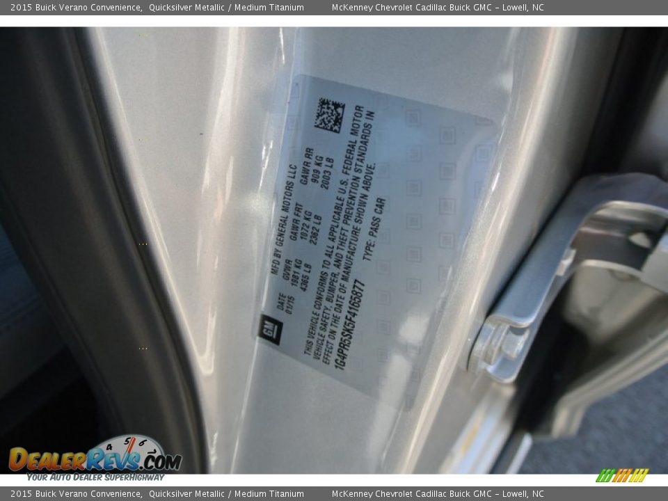 2015 Buick Verano Convenience Quicksilver Metallic / Medium Titanium Photo #7