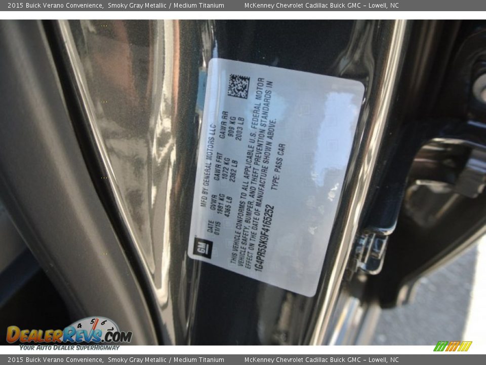 2015 Buick Verano Convenience Smoky Gray Metallic / Medium Titanium Photo #7