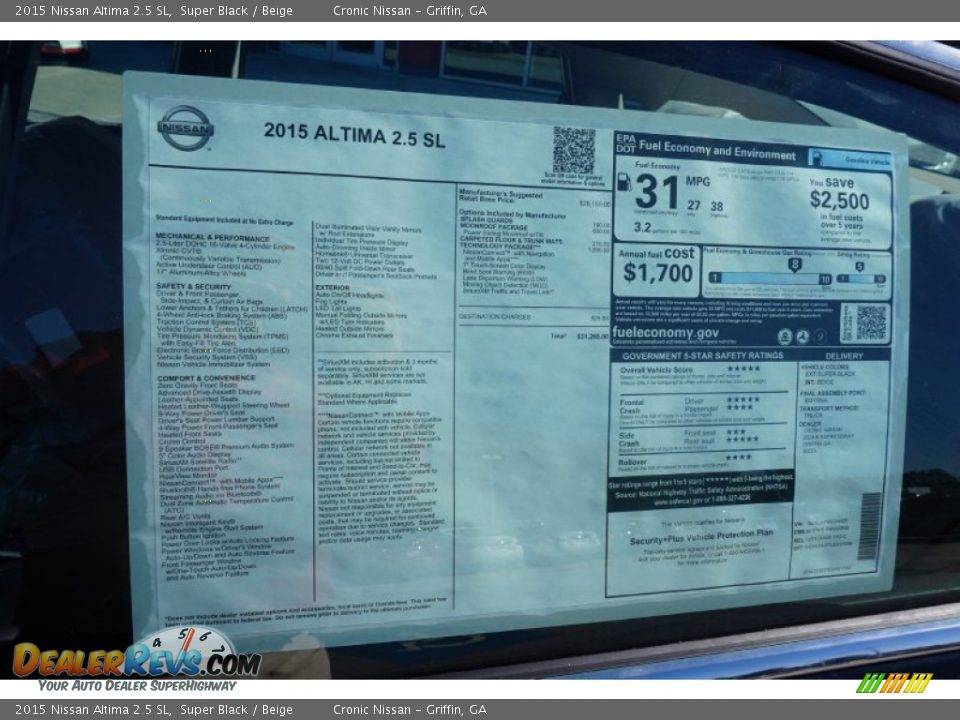 2015 Nissan Altima 2.5 SL Super Black / Beige Photo #13