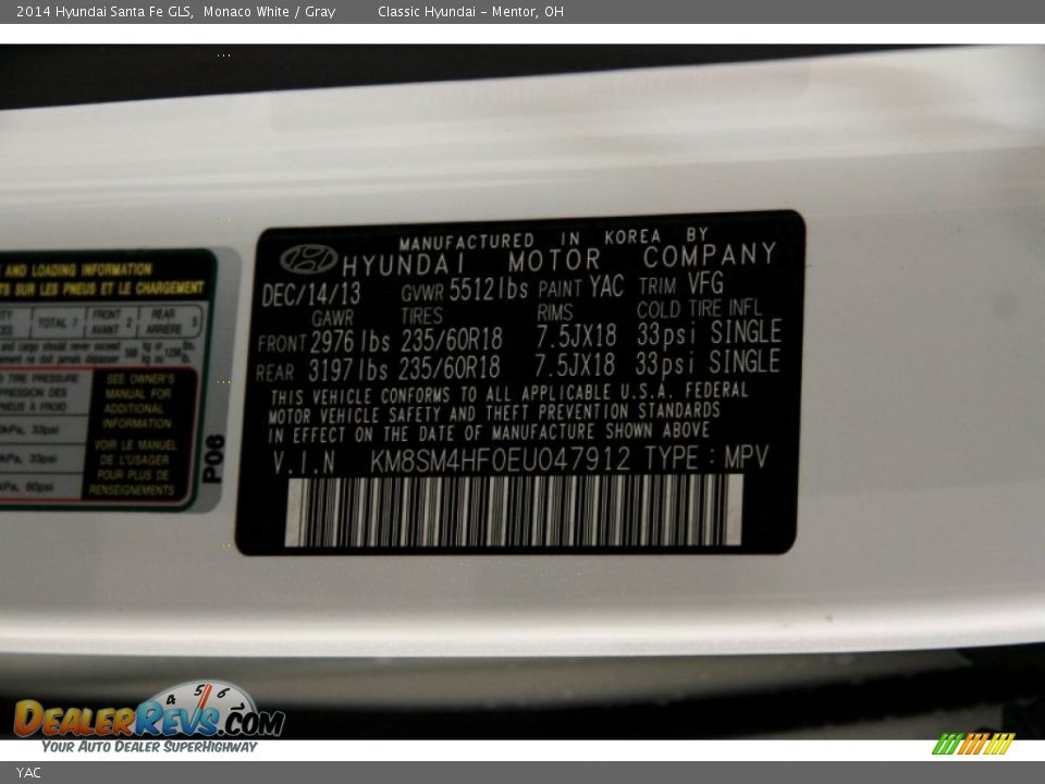 Hyundai Color Code YAC Monaco White