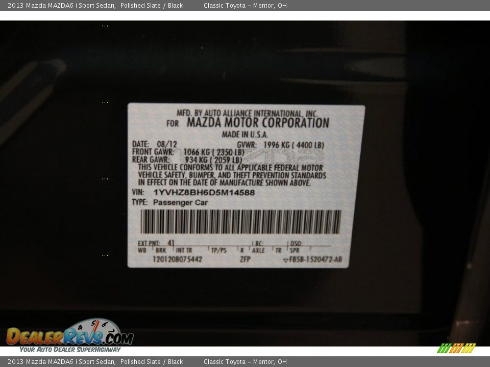 2013 Mazda MAZDA6 i Sport Sedan Polished Slate / Black Photo #18