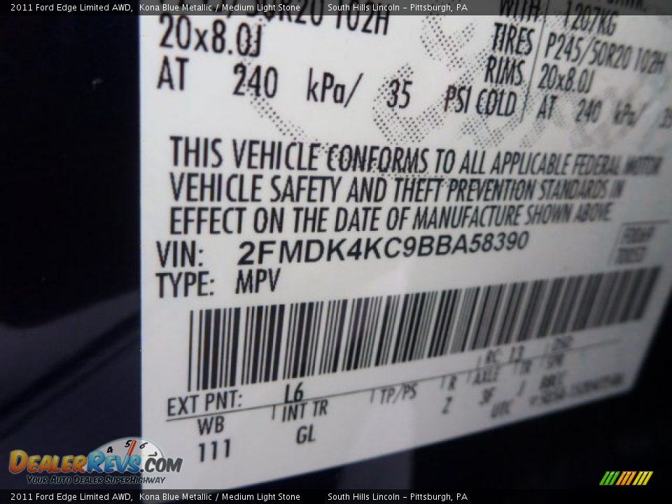 2011 Ford Edge Limited AWD Kona Blue Metallic / Medium Light Stone Photo #18