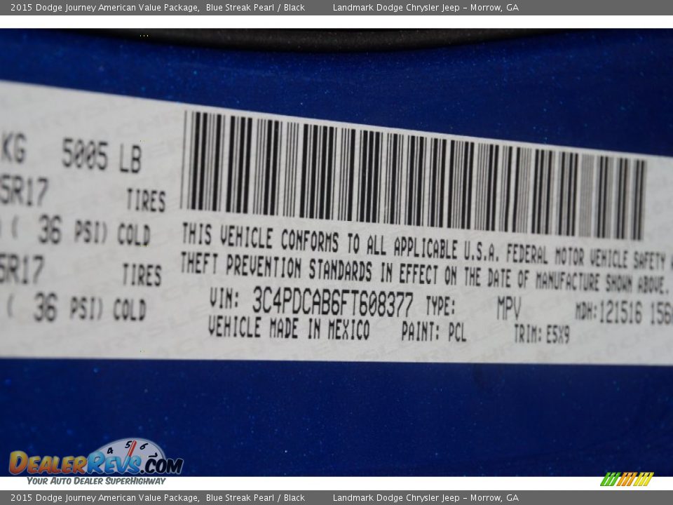 2015 Dodge Journey American Value Package Blue Streak Pearl / Black Photo #9