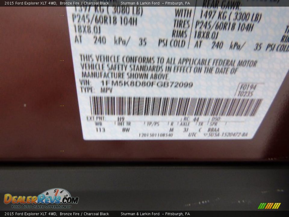 2015 Ford Explorer XLT 4WD Bronze Fire / Charcoal Black Photo #12