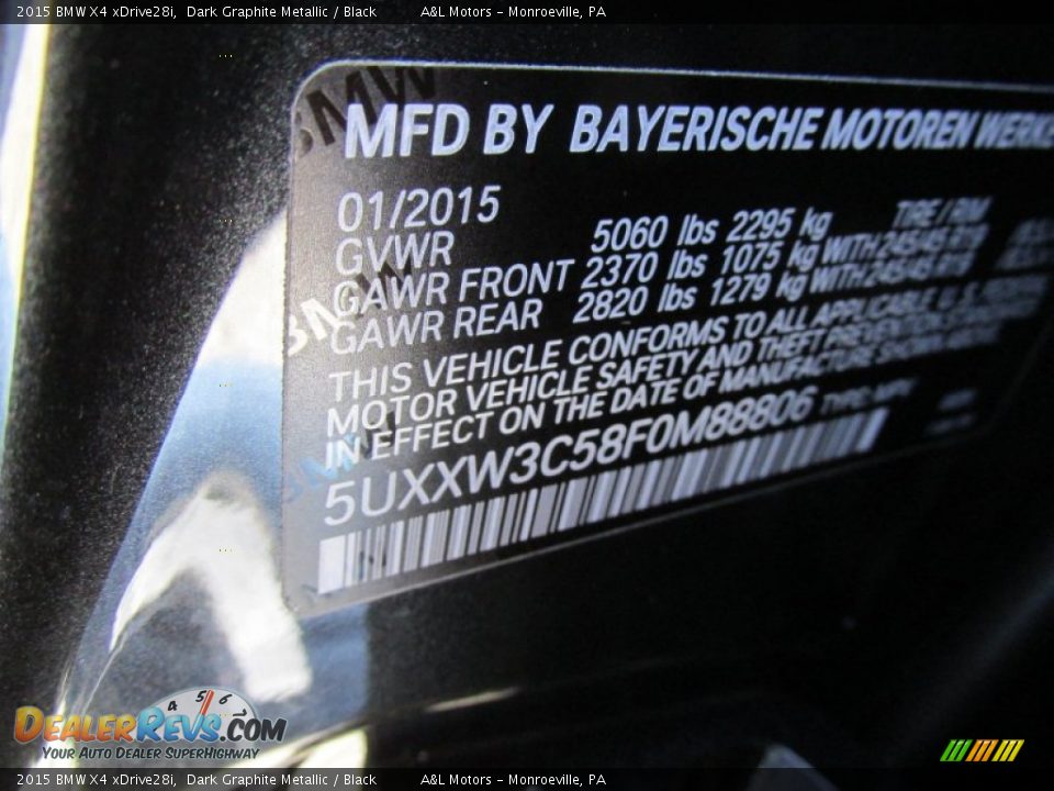 2015 BMW X4 xDrive28i Dark Graphite Metallic / Black Photo #19