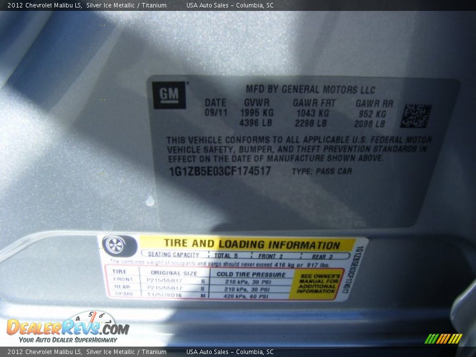 2012 Chevrolet Malibu LS Silver Ice Metallic / Titanium Photo #17