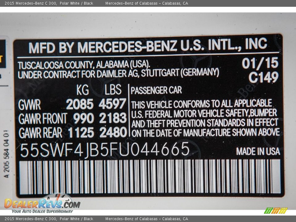 2015 Mercedes-Benz C 300 Polar White / Black Photo #7