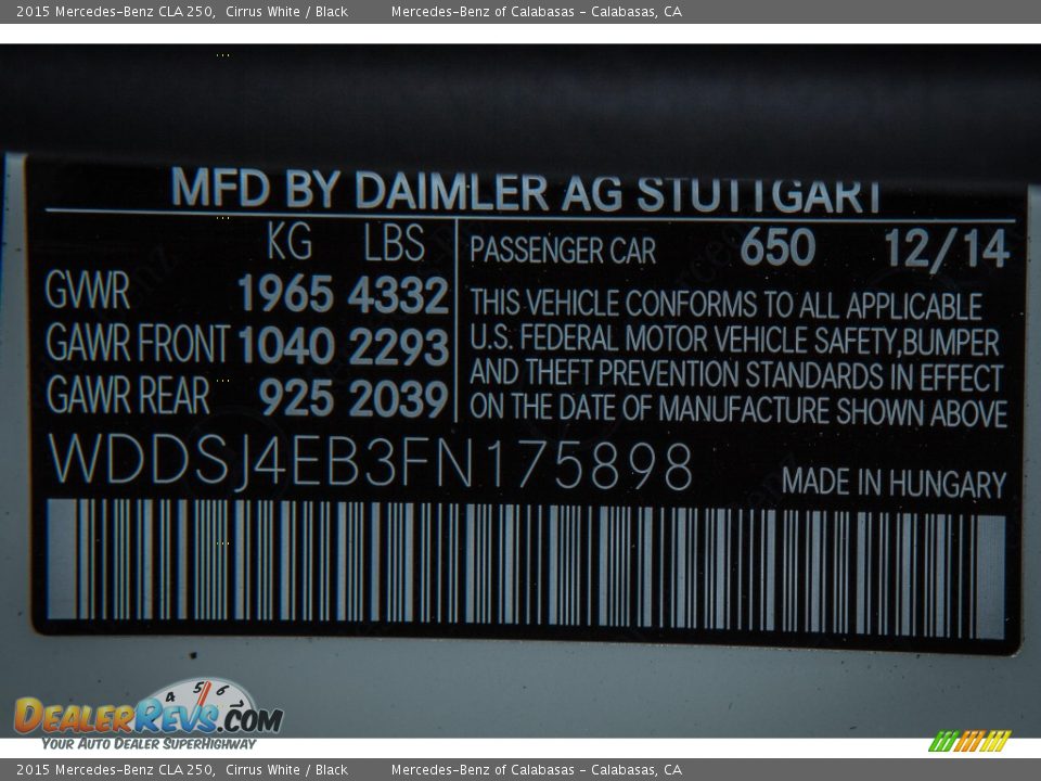 2015 Mercedes-Benz CLA 250 Cirrus White / Black Photo #7