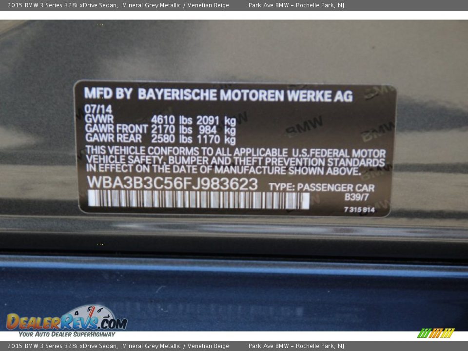 2015 BMW 3 Series 328i xDrive Sedan Mineral Grey Metallic / Venetian Beige Photo #35