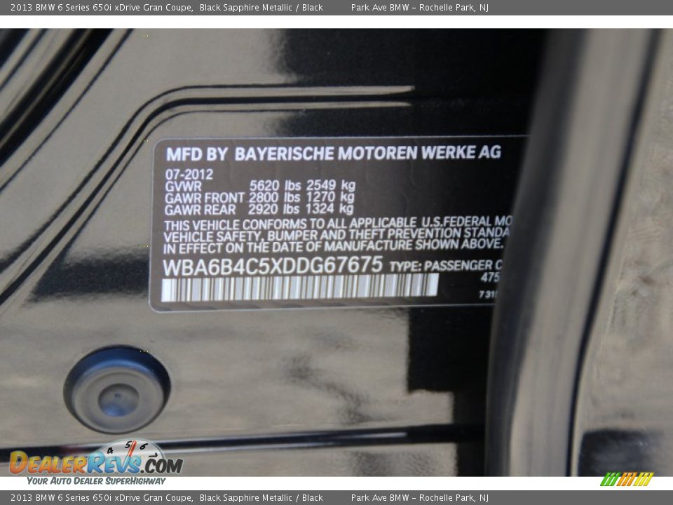2013 BMW 6 Series 650i xDrive Gran Coupe Black Sapphire Metallic / Black Photo #35