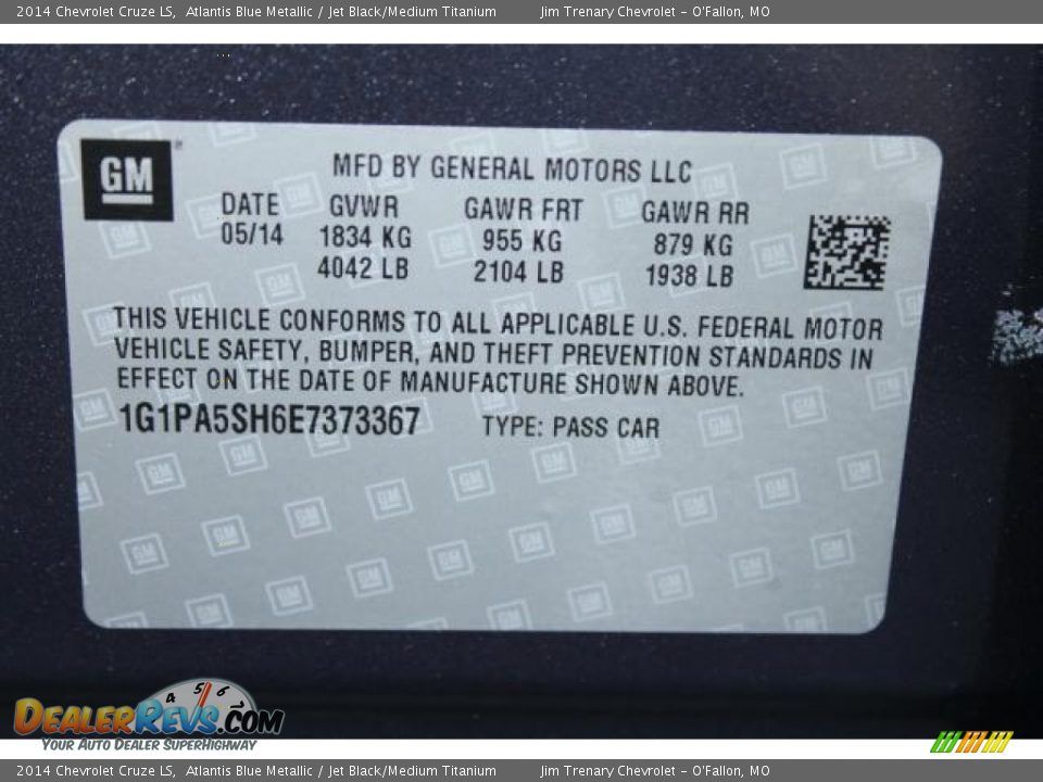 2014 Chevrolet Cruze LS Atlantis Blue Metallic / Jet Black/Medium Titanium Photo #17