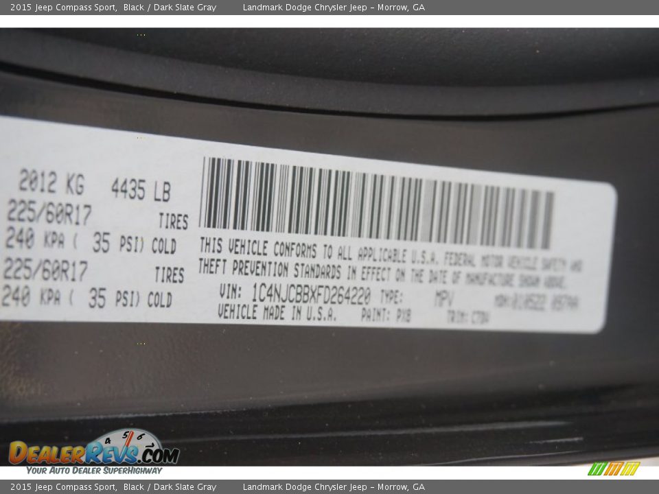 2015 Jeep Compass Sport Black / Dark Slate Gray Photo #9