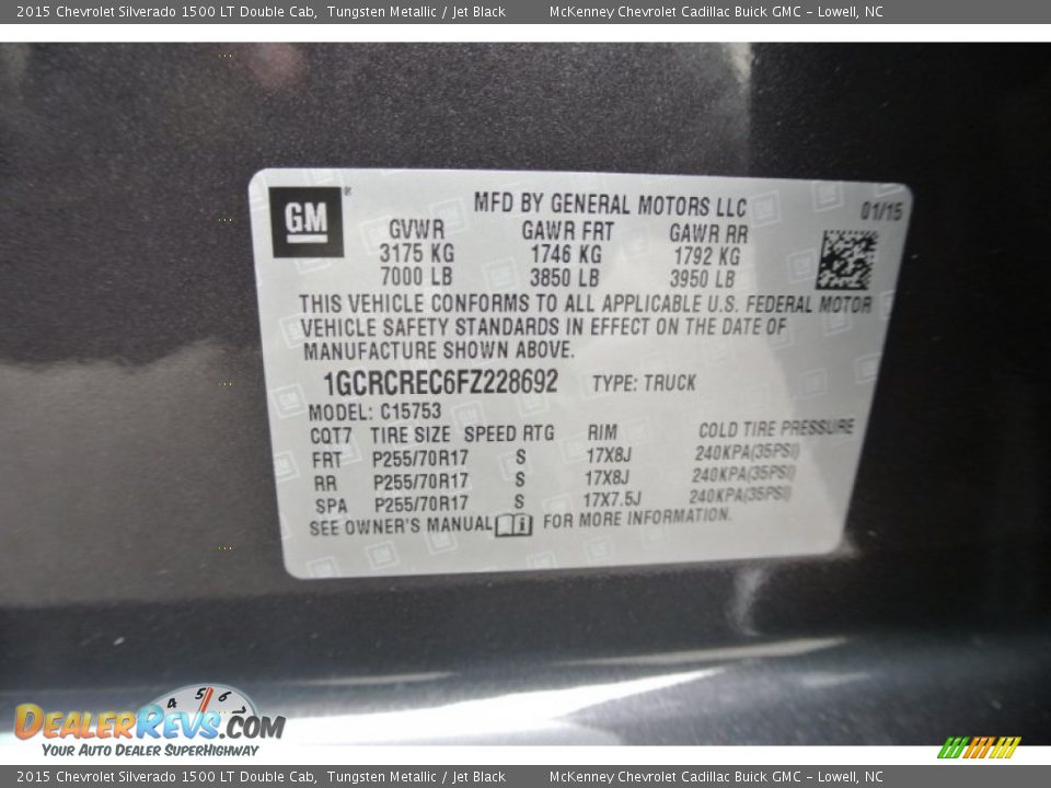 2015 Chevrolet Silverado 1500 LT Double Cab Tungsten Metallic / Jet Black Photo #10