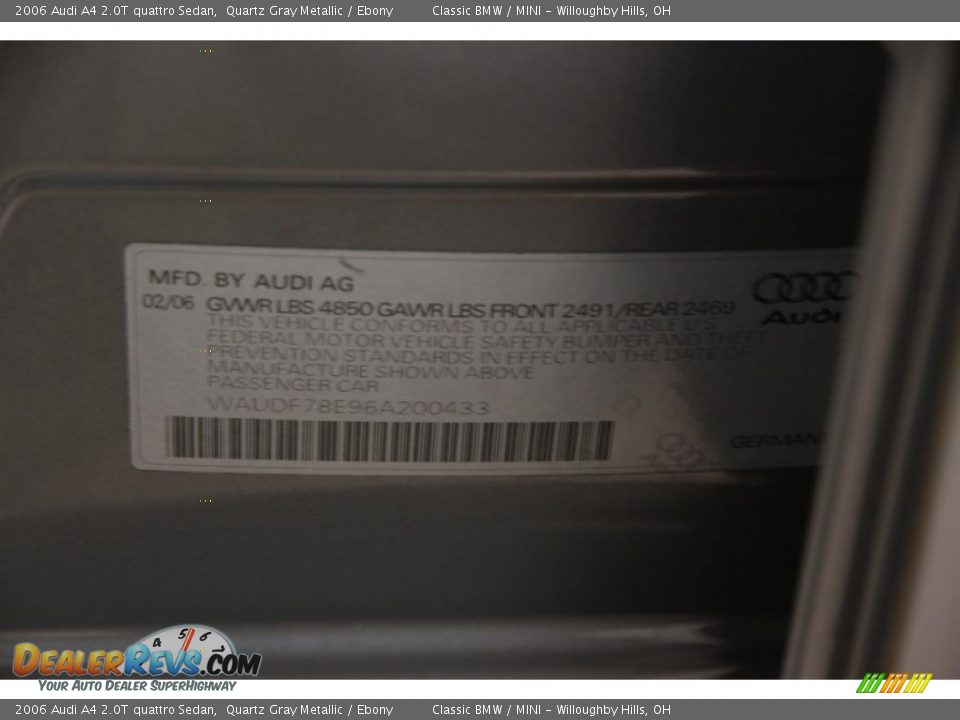 2006 Audi A4 2.0T quattro Sedan Quartz Gray Metallic / Ebony Photo #15