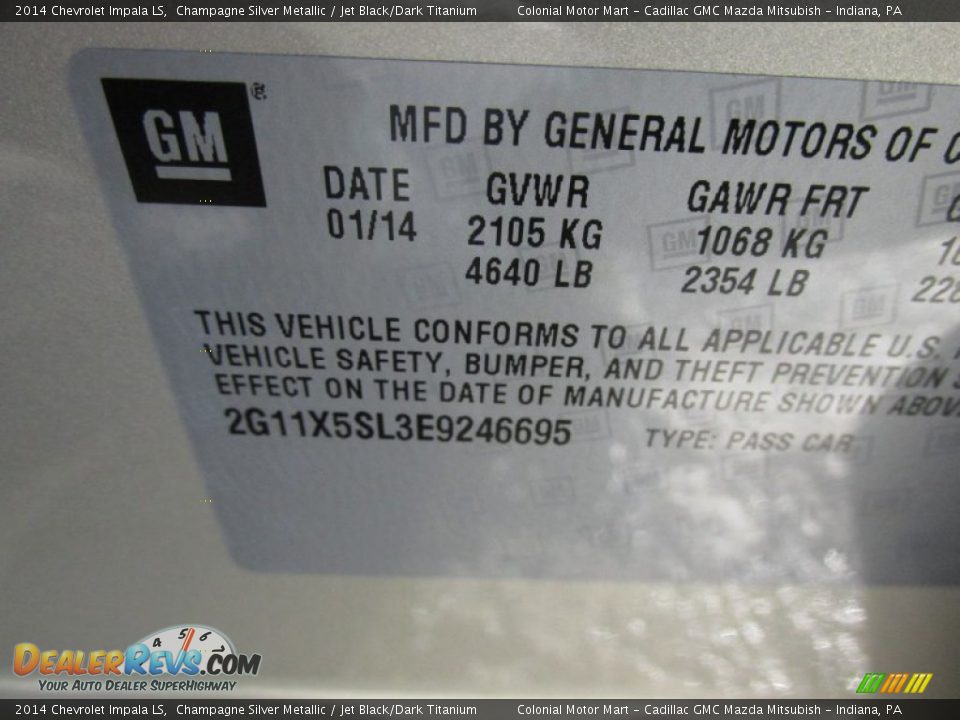 2014 Chevrolet Impala LS Champagne Silver Metallic / Jet Black/Dark Titanium Photo #19