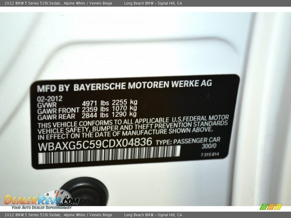 2012 BMW 5 Series 528i Sedan Alpine White / Veneto Beige Photo #11