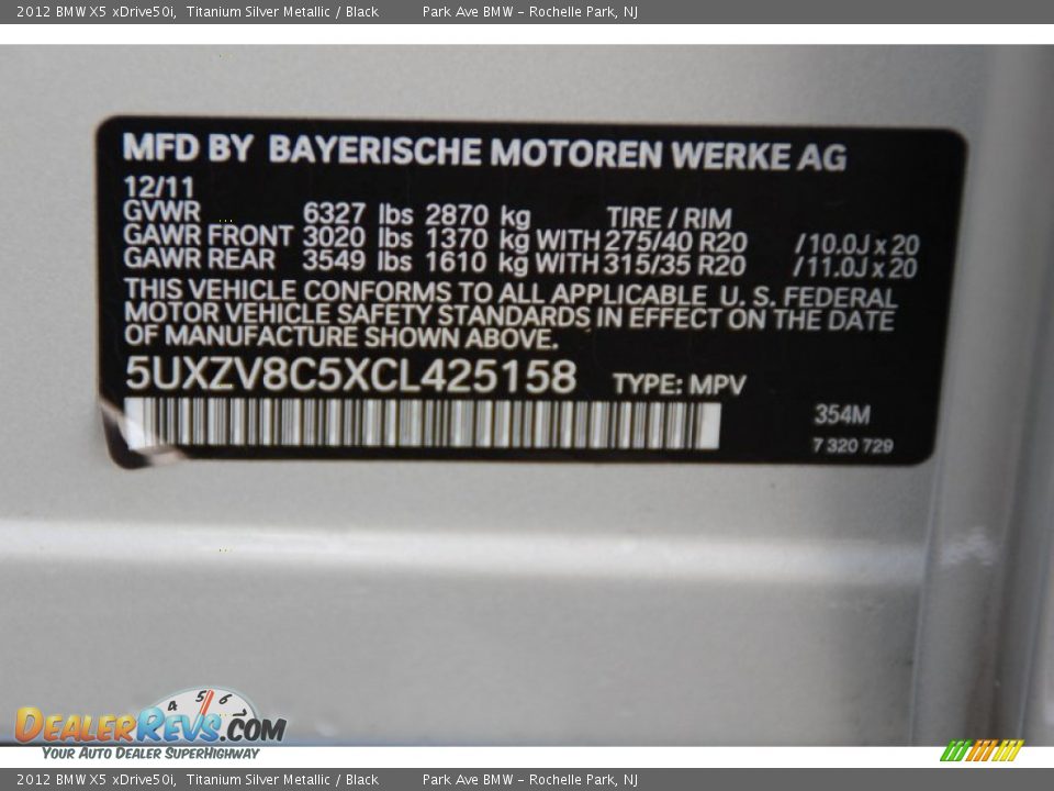 2012 BMW X5 xDrive50i Titanium Silver Metallic / Black Photo #34