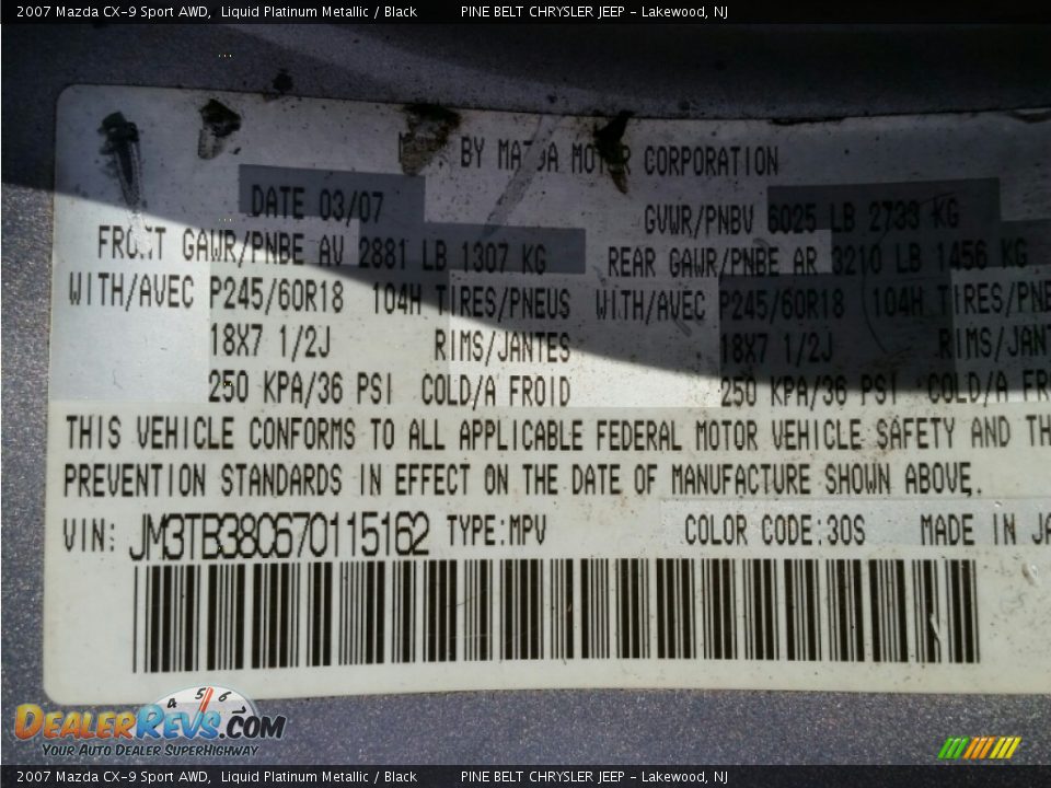 2007 Mazda CX-9 Sport AWD Liquid Platinum Metallic / Black Photo #18