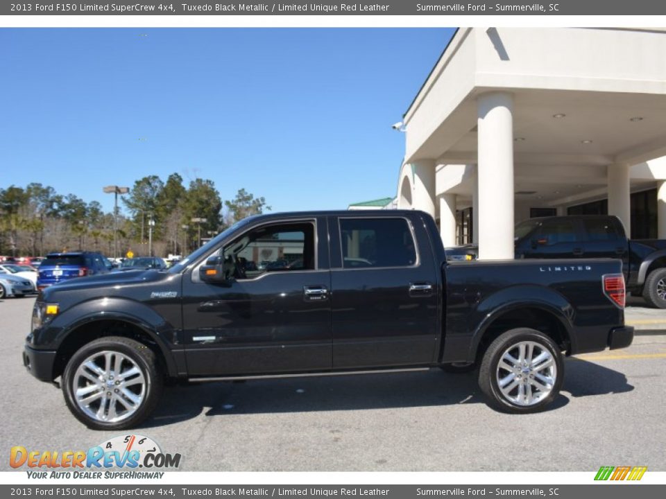 2013 Ford F150 Limited SuperCrew 4x4 Tuxedo Black Metallic / Limited Unique Red Leather Photo #6