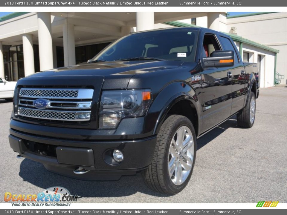 2013 Ford F150 Limited SuperCrew 4x4 Tuxedo Black Metallic / Limited Unique Red Leather Photo #7