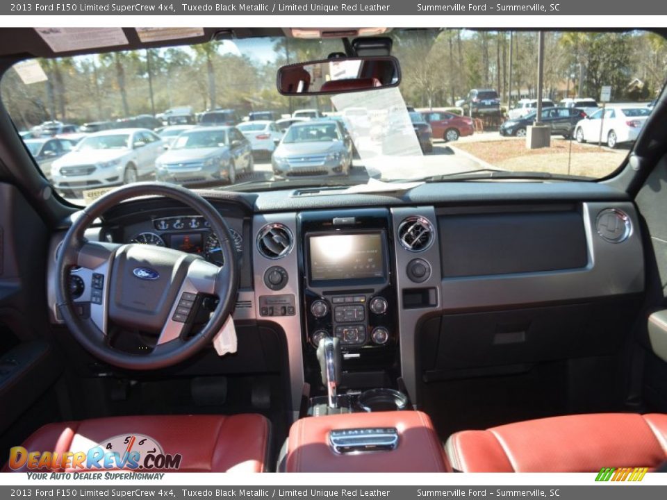 2013 Ford F150 Limited SuperCrew 4x4 Tuxedo Black Metallic / Limited Unique Red Leather Photo #14