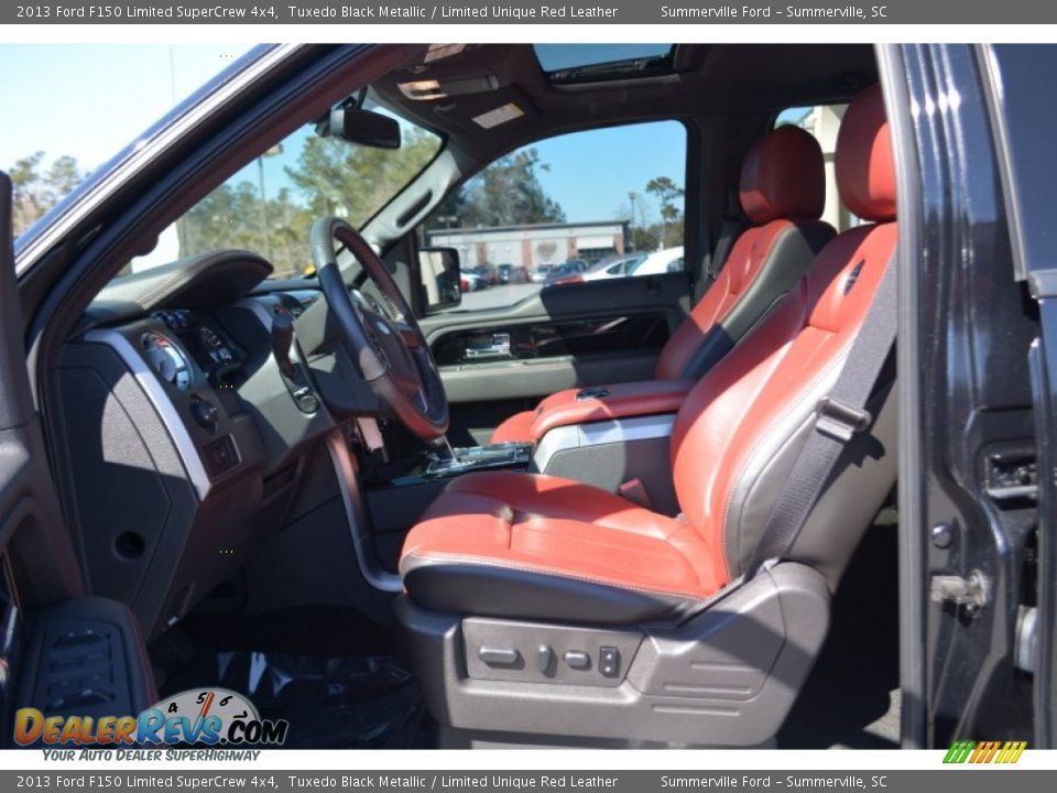 2013 Ford F150 Limited SuperCrew 4x4 Tuxedo Black Metallic / Limited Unique Red Leather Photo #18