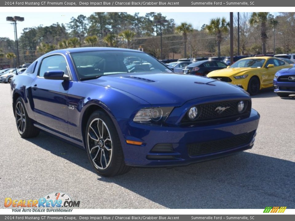 2014 Ford Mustang GT Premium Coupe Deep Impact Blue / Charcoal Black/Grabber Blue Accent Photo #1