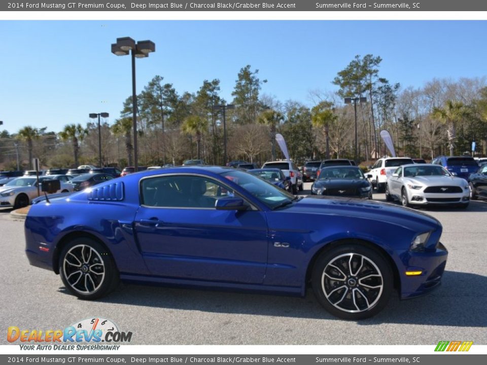 2014 Ford Mustang GT Premium Coupe Deep Impact Blue / Charcoal Black/Grabber Blue Accent Photo #2