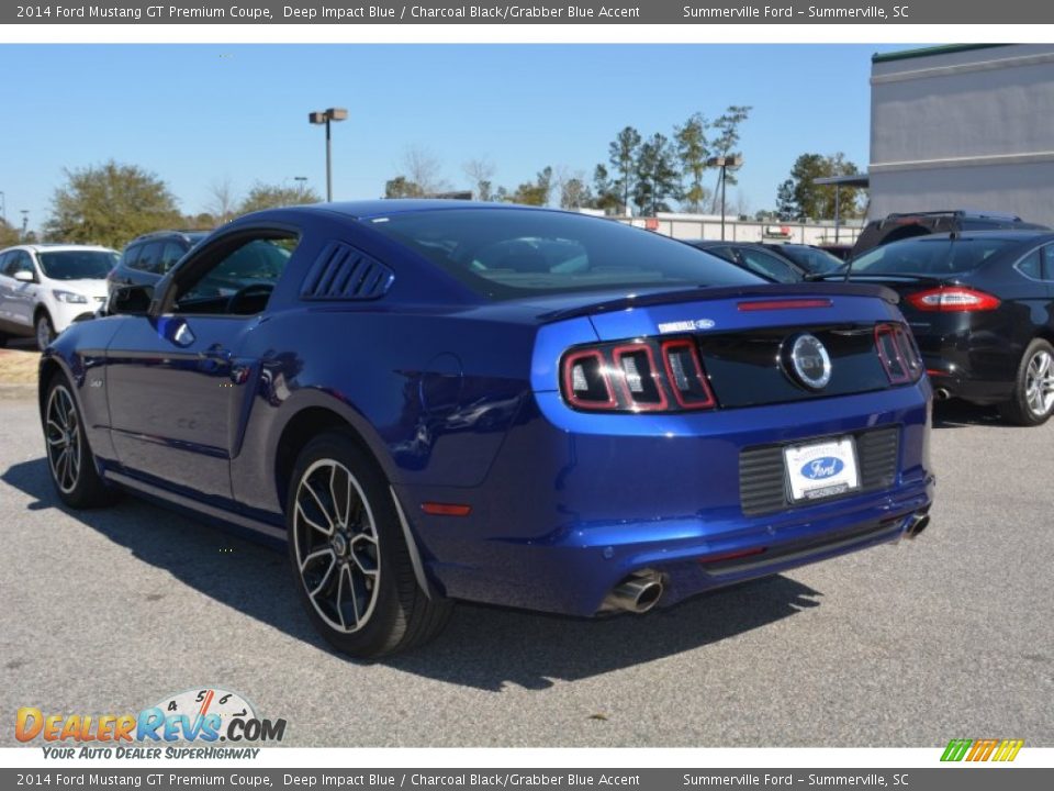 2014 Ford Mustang GT Premium Coupe Deep Impact Blue / Charcoal Black/Grabber Blue Accent Photo #5