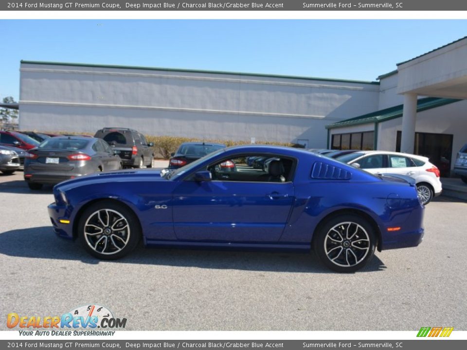 2014 Ford Mustang GT Premium Coupe Deep Impact Blue / Charcoal Black/Grabber Blue Accent Photo #6