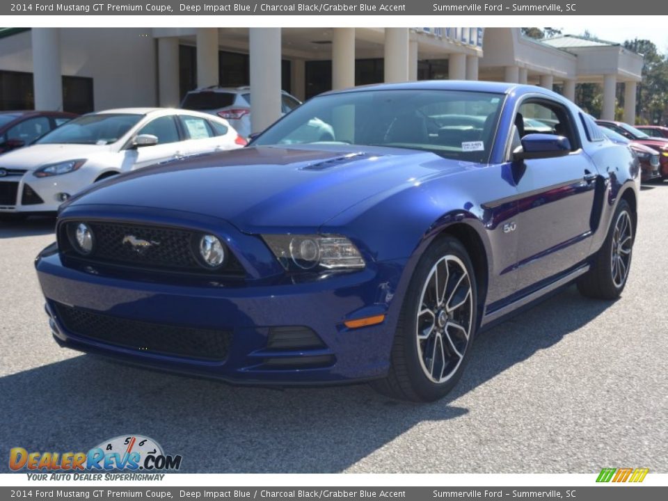 2014 Ford Mustang GT Premium Coupe Deep Impact Blue / Charcoal Black/Grabber Blue Accent Photo #7