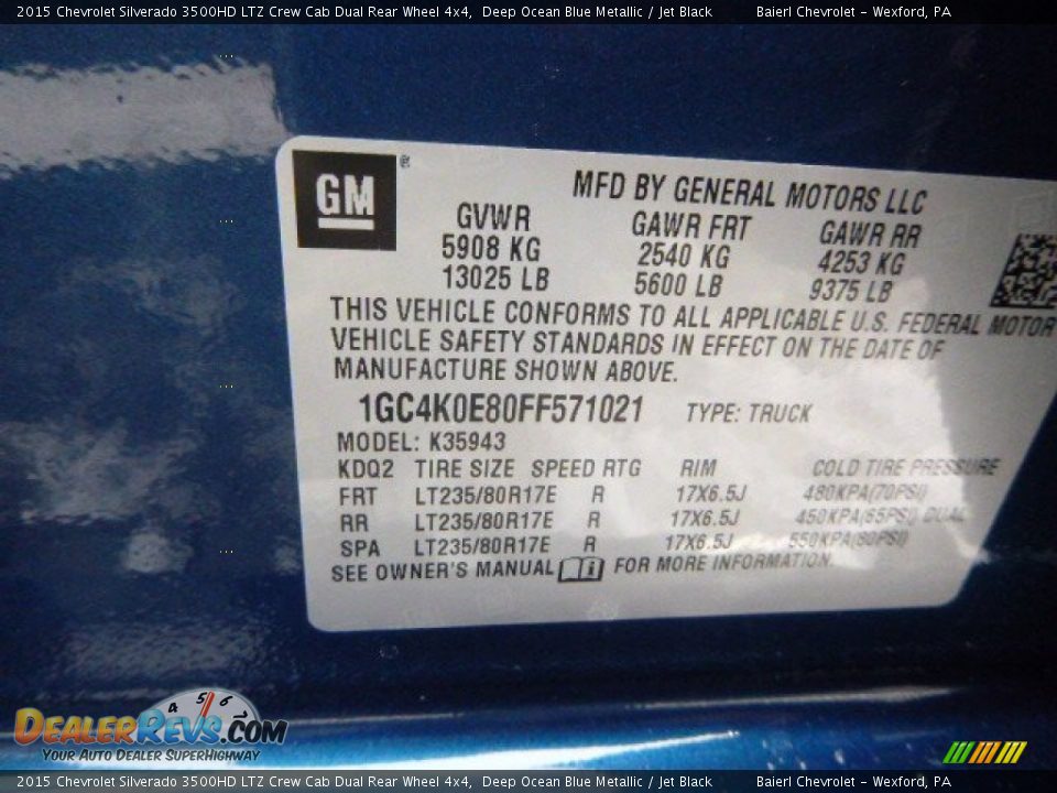 2015 Chevrolet Silverado 3500HD LTZ Crew Cab Dual Rear Wheel 4x4 Deep Ocean Blue Metallic / Jet Black Photo #18
