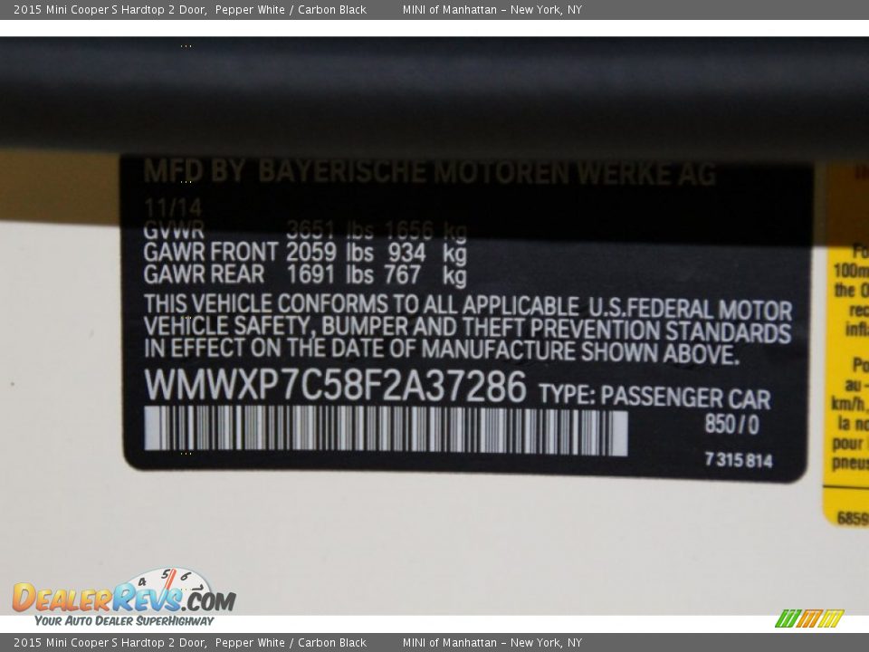 2015 Mini Cooper S Hardtop 2 Door Pepper White / Carbon Black Photo #21