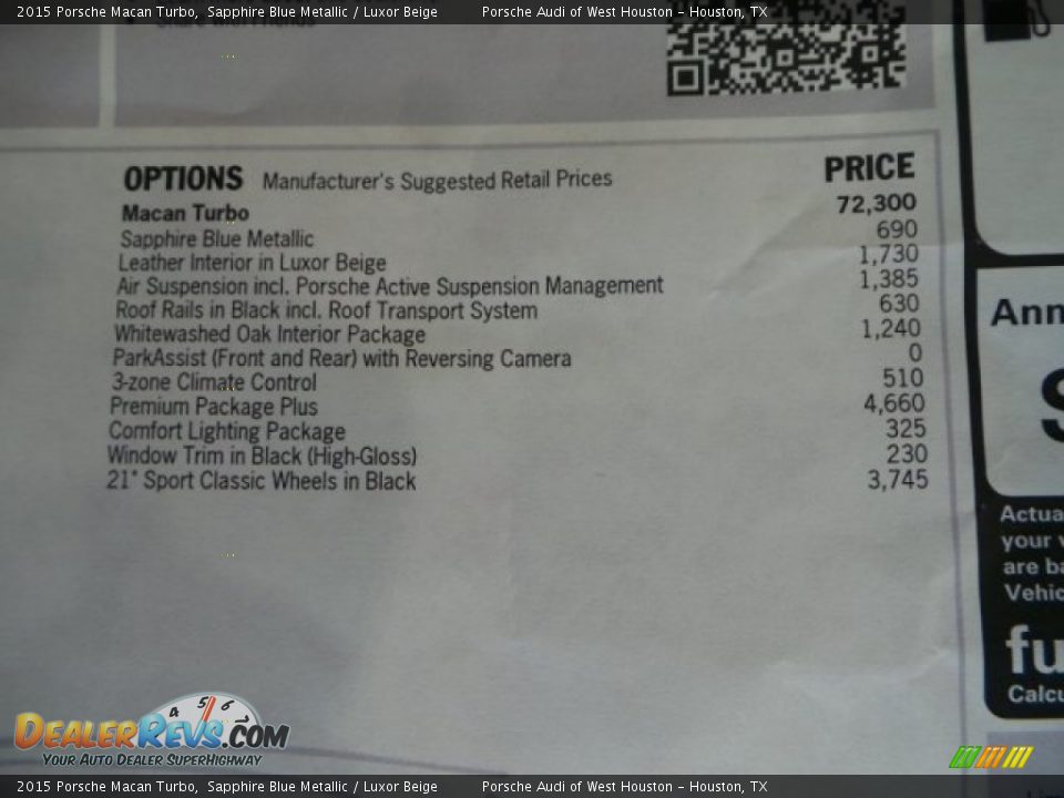 2015 Porsche Macan Turbo Window Sticker Photo #31