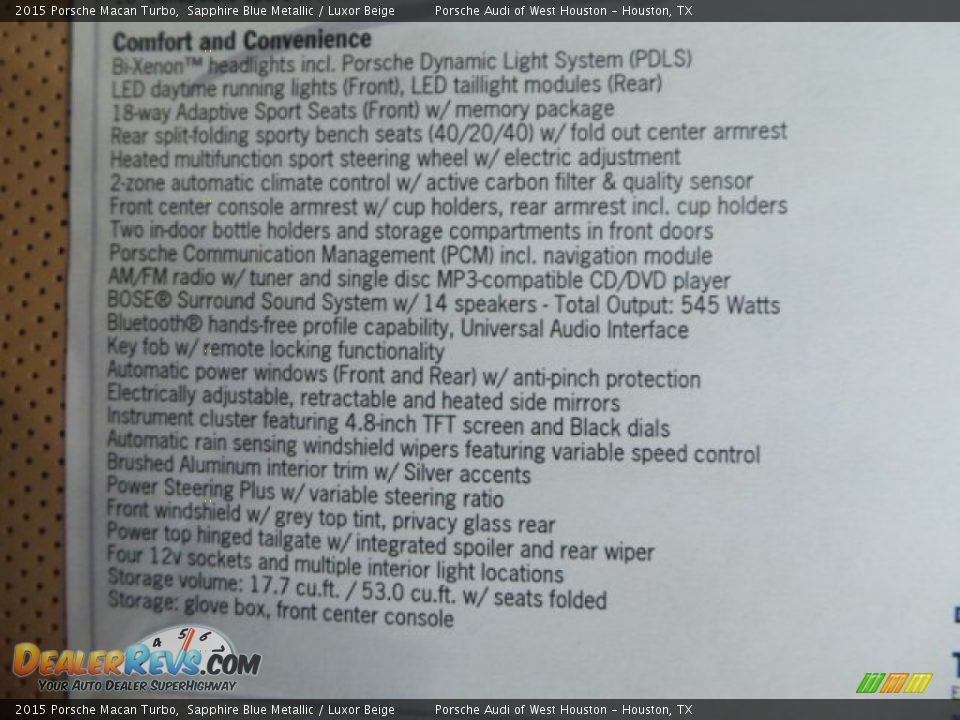 2015 Porsche Macan Turbo Window Sticker Photo #33