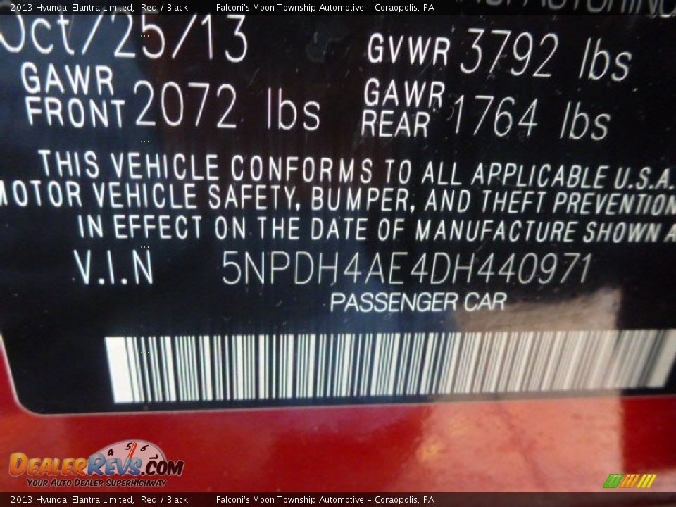 2013 Hyundai Elantra Limited Red / Black Photo #18