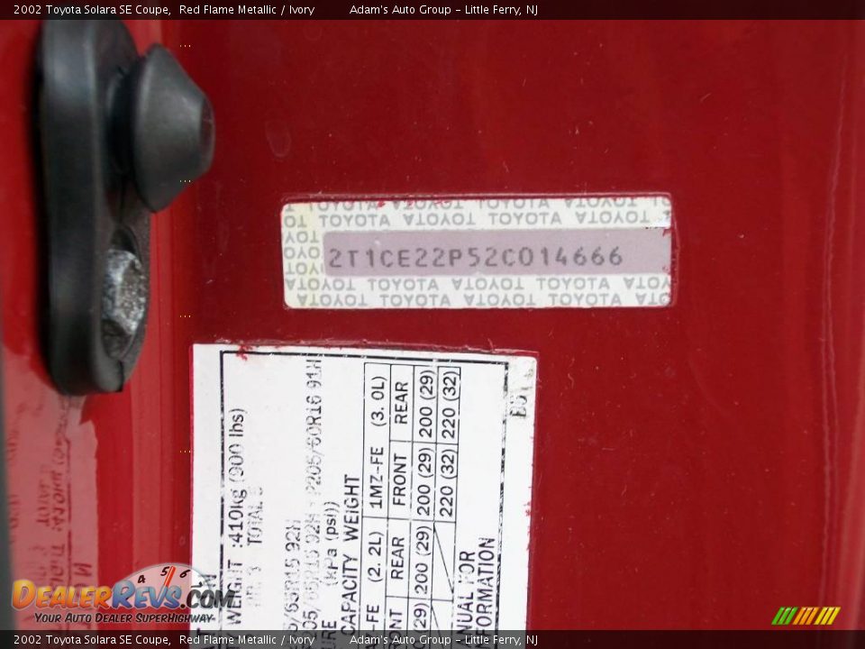 2002 Toyota Solara SE Coupe Red Flame Metallic / Ivory Photo #29