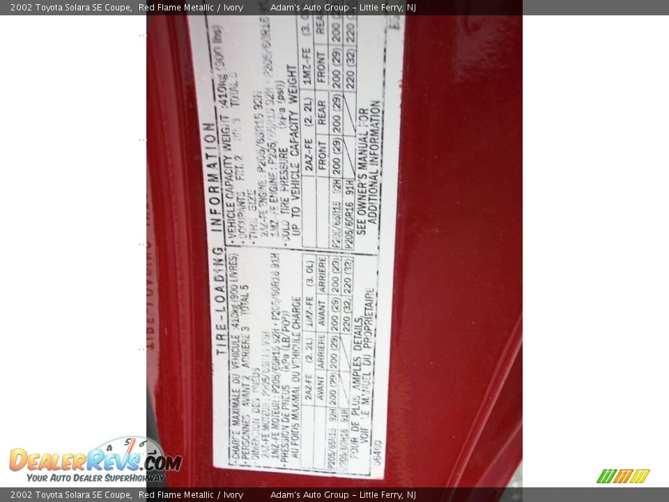 2002 Toyota Solara SE Coupe Red Flame Metallic / Ivory Photo #30
