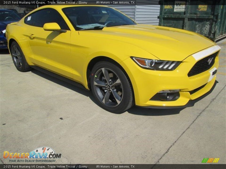 2015 Ford Mustang V6 Coupe Triple Yellow Tricoat / Ebony Photo #14